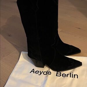 Aeyde Black Suede Heeled Boots